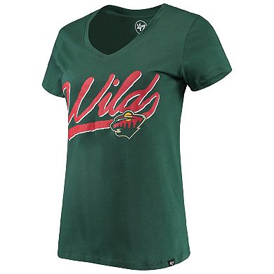Women's '47 Green Minnesota Wild Script Sweep Ultra Rival V-Neck T-Shirt