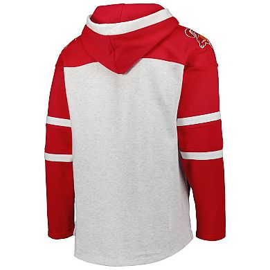 Men's '47 Tampa Bay Buccaneers Heather Gray Historic Logo Gridiron Lace-Up Pullover Hoodie