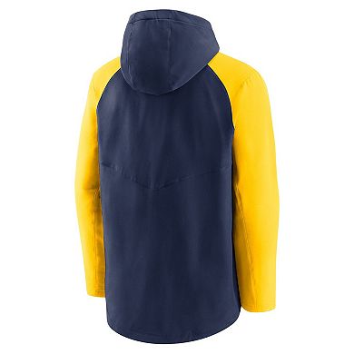 Men's Nike Navy/Gold Milwaukee Brewers Authentic Collection Performance Raglan Full-Zip Hoodie