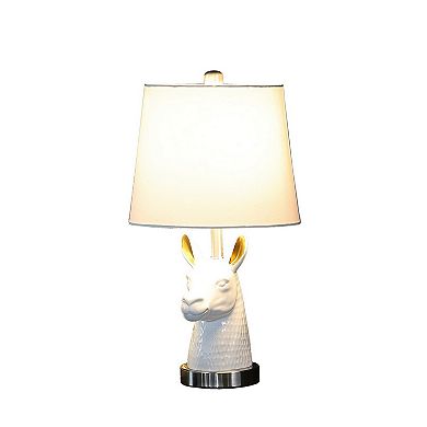 Metal Table Lamp with Llama Animal Head, White
