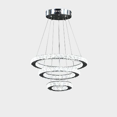12- 47 Inch Ringed Adjustable Chandelier, 3 Circles Design, Chrome Silver