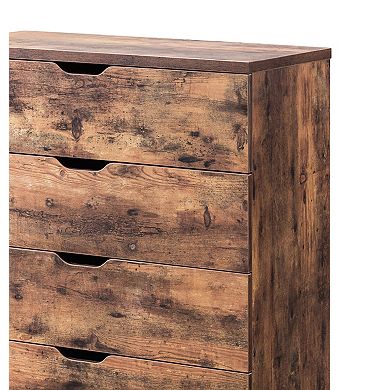 Commodious Five Drawers Wooden Utility Chest with Metal Glides, Brown