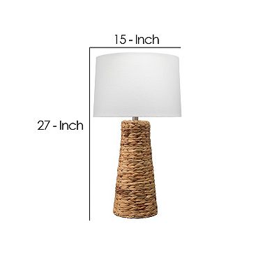 Table Lamp with Drum Shade and Seagrass Base, White and Brown