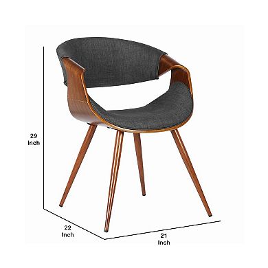 Curved Back Fabric Dining Chair with Round Tapered Legs, Brown and Gray