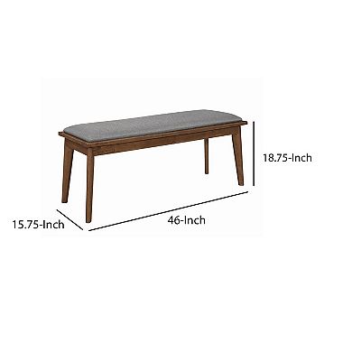 Fabric Upholstered Wooden Bench with Chamfered Legs, Gray and Brown