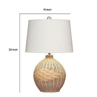 Cape 22 Inch Contemporary Rattan Table Lamp, Hand Woven, Linen Shade, Brown