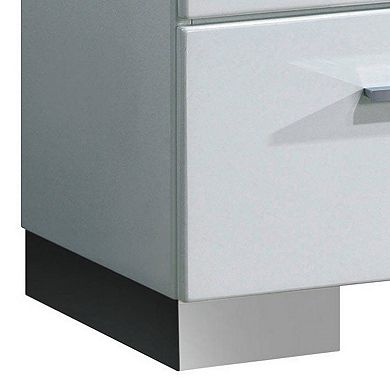 2 Drawer Wooden Nightstand with Metal Pulls, Glossy White