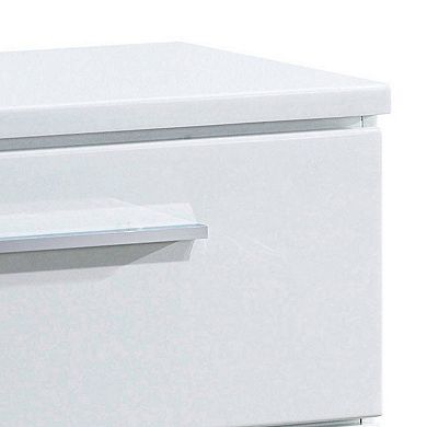 2 Drawer Wooden Nightstand with Metal Pulls, Glossy White