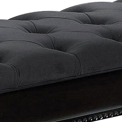 Fabric Padded Bench with Deep Button Tufting and Turned Legs, Black