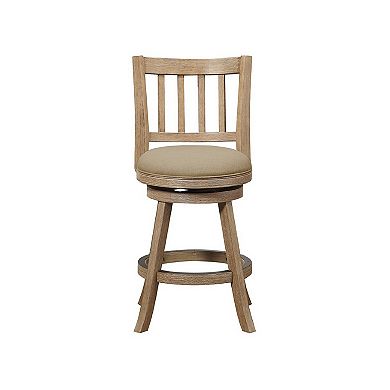 Adam 24 Inch Solid Wood Swivel Counter Stool, Slatted Back, Oat Brown