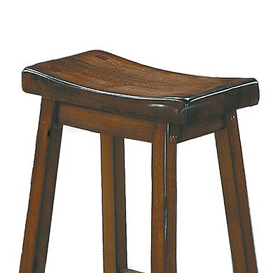 Wooden 29" Counter Height Stool With Saddle Seat, Distressed Cherry, Set Of 2