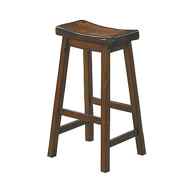 Wooden 29" Counter Height Stool With Saddle Seat, Distressed Cherry, Set Of 2