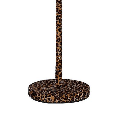 Fabric Wrapped Floor Lamp with Dotted Animal Print, Brown and Black
