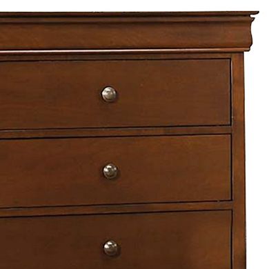Transitional Style Wooden Chest With 5 Drawers, Cherry Brown