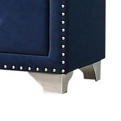 Cale 26 Inch Modern Wood Nightstand, Velvet Upholstered, Nailhead, Blue