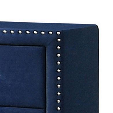 Cale 26 Inch Modern Wood Nightstand, Velvet Upholstered, Nailhead, Blue