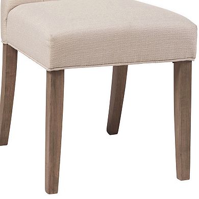 Fabric Dining Chair with Button Tufted Back, Set of 2, Beige