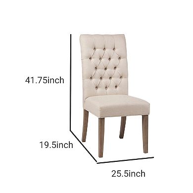 Fabric Dining Chair with Button Tufted Back, Set of 2, Beige