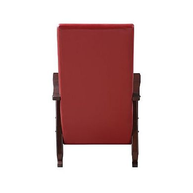 Rocking Chair with Leatherette Seating and Wooden Frame, Red