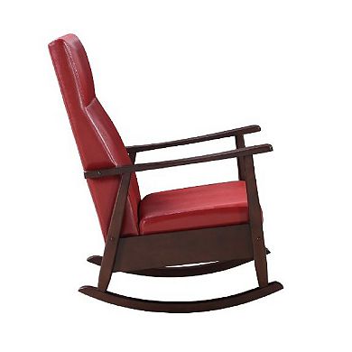 Rocking Chair with Leatherette Seating and Wooden Frame, Red