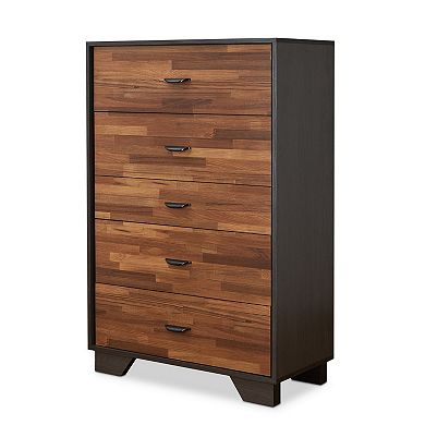 Wooden Chest with 5 Drawers, Walnut & Espresso Brown