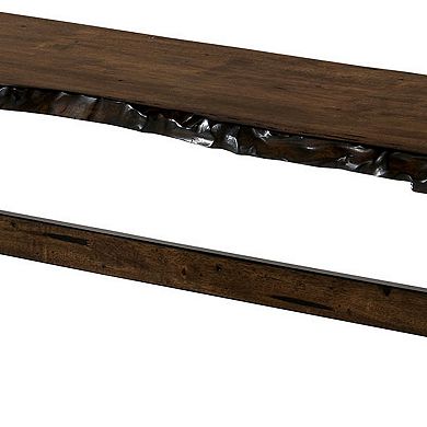 Transitional Style Solid Wood Bench with Trestle Base and Cross Legs , Brown