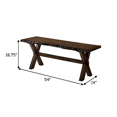 Transitional Style Solid Wood Bench with Trestle Base and Cross Legs , Brown