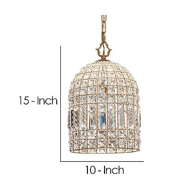 Pendant Chandelier with Dome Metal Frame and Crystal Accents, Gold