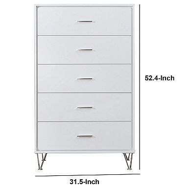 Contemporary Style Wooden Chest with Five Drawers, White