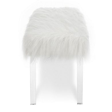 49 Inch Faux Fur Bench with Acrylic Clear Legs, White