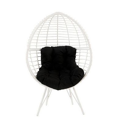 Wicker Patio Lounge Chair with Angled Metal Legs, White