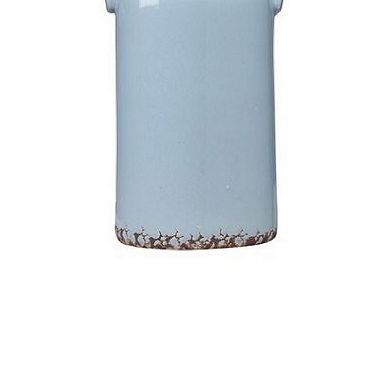 21 Inch Ceramic Table Lamp with Handles, White and Blue