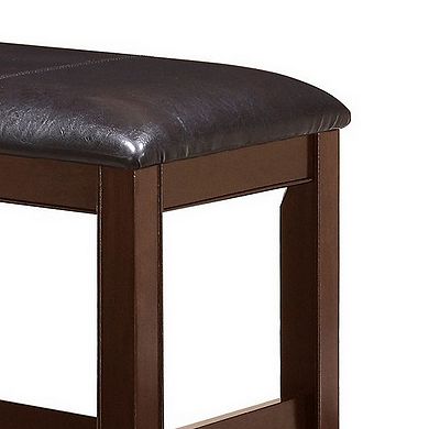 Wooden Counter Height Bench with Leatherette Seat, Brown and Black