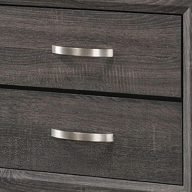 Wooden Nightstand with 2 Drawers and Chamfered legs, Gray and Black