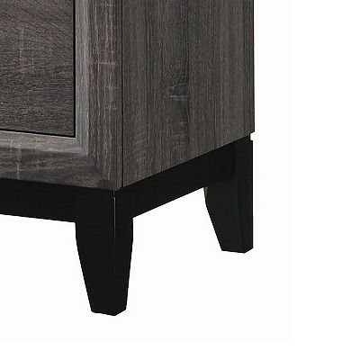 Wooden Nightstand with 2 Drawers and Chamfered legs, Gray and Black