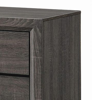 Wooden Nightstand with 2 Drawers and Chamfered legs, Gray and Black