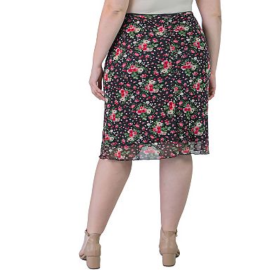 Plus Size 24Seven Comfort Apparel Sheer Overlay Elastic Waist Midi Skirt