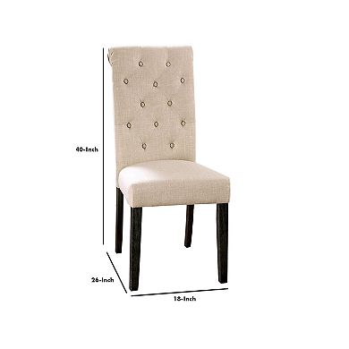 Side Chair with Rolled Button Tufted Back, Set of 2, Beige