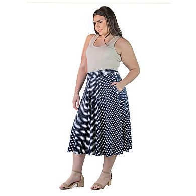 Plus Size 24Seven Comfort Apparel Pleated Pocket Midi Skirt