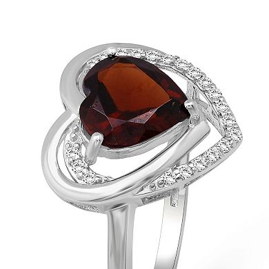 Jewelexcess Sterling Silver Garnet & 1/8 Carat T.W. Diamond Heart Ring