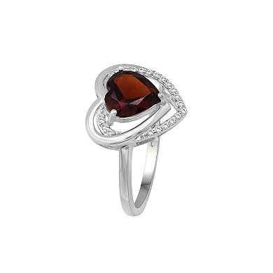 Jewelexcess Sterling Silver Garnet & 1/8 Carat T.W. Diamond Heart Ring