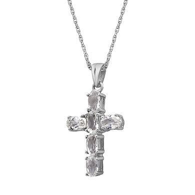 Jewelexcess Sterling Silver White Topaz Cross Pendant Necklace