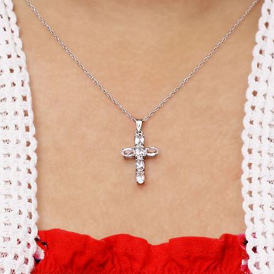Jewelexcess Sterling Silver White Topaz Cross Pendant Necklace