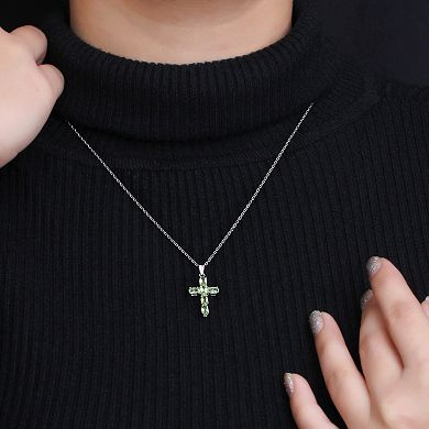 Jewelexcess Sterling Silver Peridot Cross Pendant Necklace