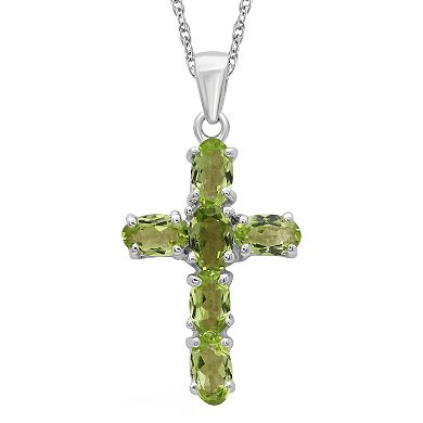 Jewelexcess Sterling Silver Peridot Cross Pendant Necklace
