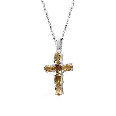Jewelexcess Sterling Silver Citrine Cross Pendant Necklace