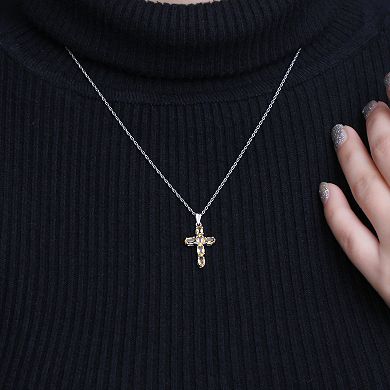Jewelexcess Sterling Silver Citrine Cross Pendant Necklace