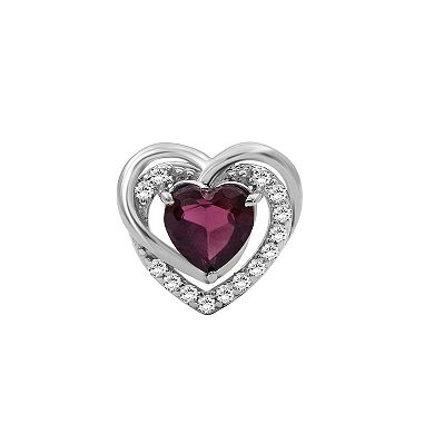 Jewelexcess Sterling Silver Garnet & 1/6 Carat T.W. Diamond Heart Stud Earrings