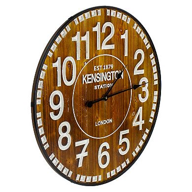 24" Rustic Industrial Farmhouse Style Round Wall Clock with Metal Frame