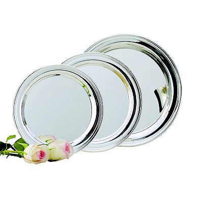 12" Silver Round Stainless Steel Decorative Tray